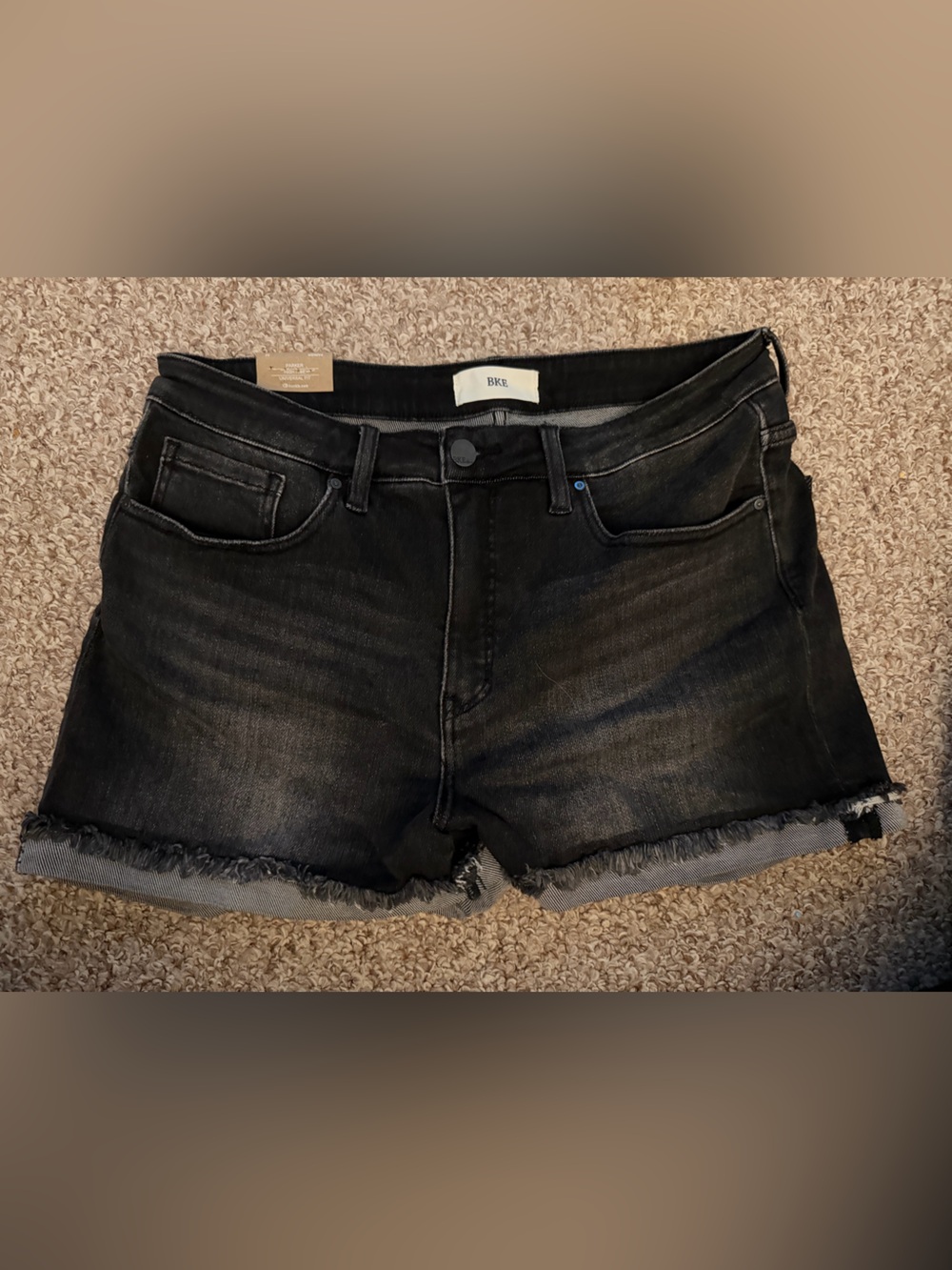 BKE Women's Black Washed Frayed Hem Denim Shorts